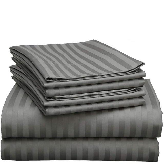 6 Piece Extra Deep Pocket King Size Size Sheet Set 600 Thread Count Egyptian Cotton Sheets King Size Hotel Luxury Collection 6 PC Striped Sheet Dark Grey Stripe Fits Mattress Upto 21'' DEEP Pocket