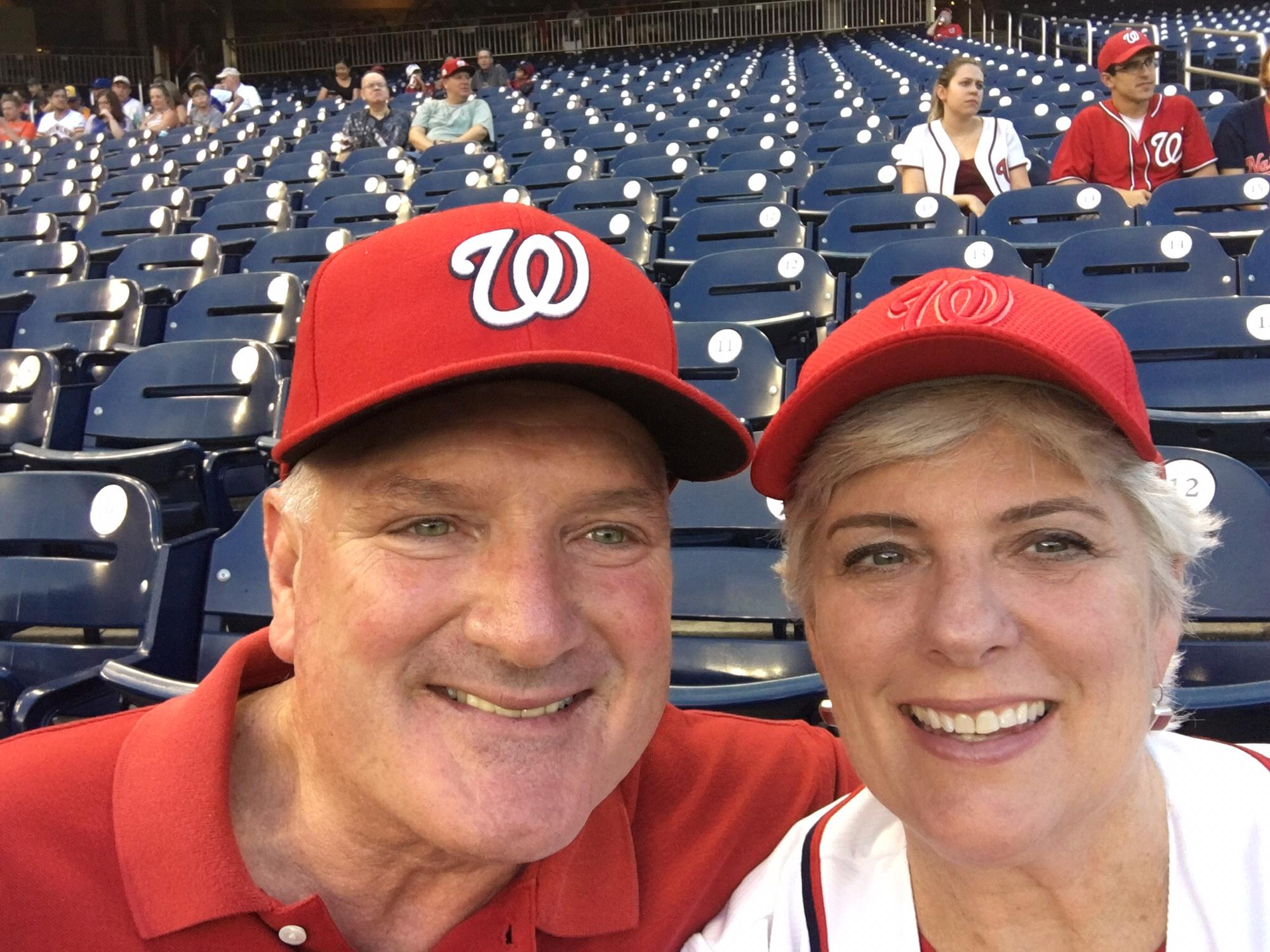 Karen and Keith at a baseball game. The Dodgers must not have been playing.