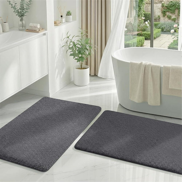 MINIDEAR Bathroom Rugs Sets 2 Piece - Thick Memory Foam Bath Mat, Ultra Soft, Plush Fluffy, Non-Slip, Quick Dry, Absorbent Washable Mat for Tub, Home Decor (32x20 & 36x24 Inch, Volcanic Gray)