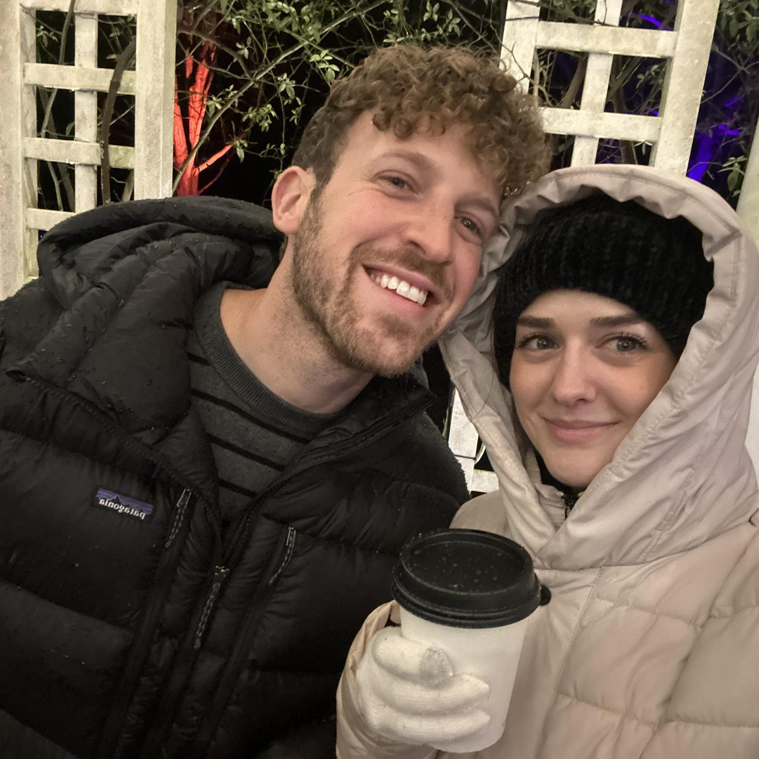 Making the most of the cold and rainy winter weather together at the Lewis Ginter light display, December, 2023.