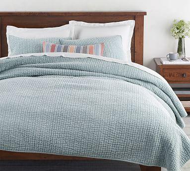 Potterybarn Stonewashed Pick-Stitch Quilt - Blue