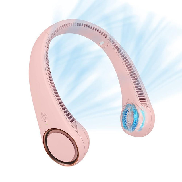 CIVPOWER Portable Neck Fan, Hands Free Bladeless Fan, Cooling Personal Fan,3 Speeds Adjustment,78 Air Outlet, Headphone Design, Rechargeable, USB Powered Neck Fan for Outdoor Indoor-Pink