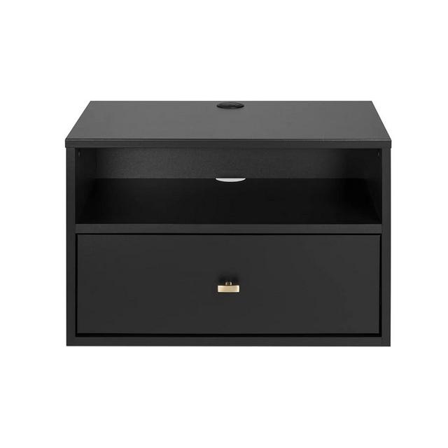 Prepac Transitional 1 Drawer Floating Nightstand With Open Shelf, 15"D x 22.5"W x 14.5"H, Black