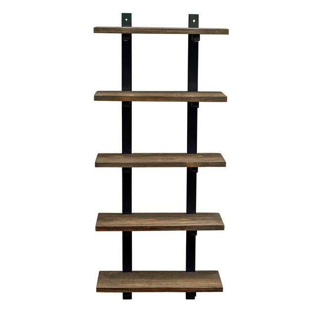 48" Pomona 5-Shelf Metal and Solid Wood Bath Wall Shelf Natural - Alaterre Furniture