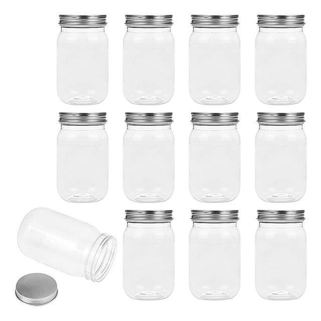 Tebery 12 Pack Plastic Mason Cocktail Cup Shatterproof Drinking Jar with Lids