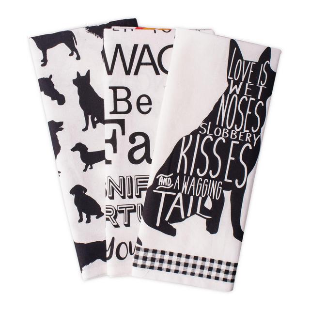 Dog Traits Kitchen Towels in Black/White (Set of 3)
