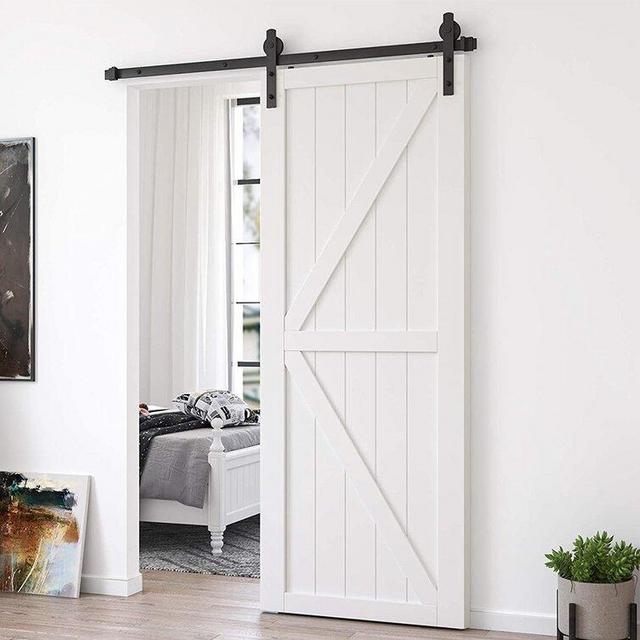 Paneled Manufactured Wood Painted Rene Barn Door with Installation Hardware Kit