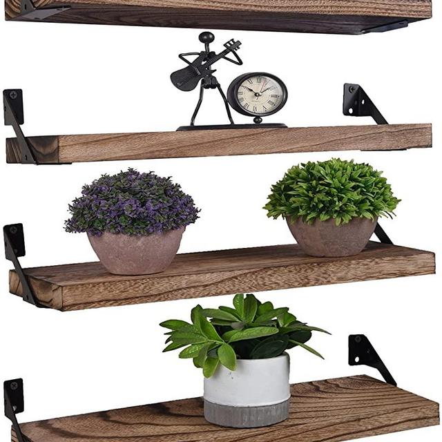 Wood Floating Shelves Rustic Wall Shelves for Bedroom Set of 4 Light Brown