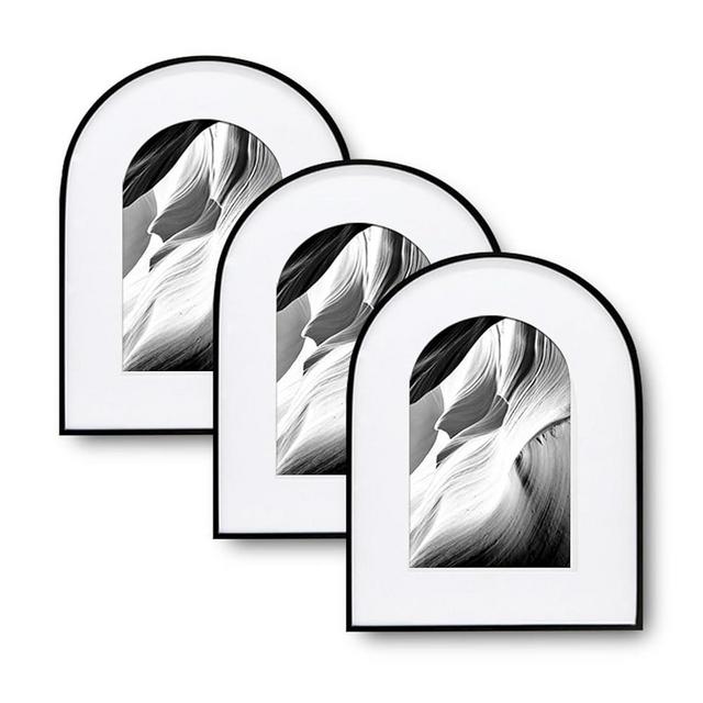 3 Pack Elegant Aluminum Arch Picture Frames - Wall Mount & Tabletop Display, Includes Non-Removable Mat for Enhanced Display - Perfect for Home Decor & Memories, Great Gift Choice (Black, 8x10)