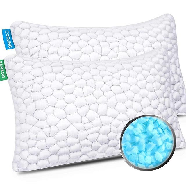 Cooling Bed Pillows for Sleeping 2 Pack Shredded Memory Foam Pillows Adjustable Cool Bamboo Pillow for Side Back Stomach Sleepers Luxury Gel Pillows King Size Set of 2 with Washable Removable Cover