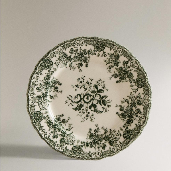 GREEN FLORAL EARTHENWARE TABLEWARE DINNER PLATE