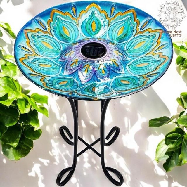 Solar Bird Bath, Vintage Bird Feeder, Birdbath Garden Decoration, Outdoor Birdbath, Glass Bird Bath