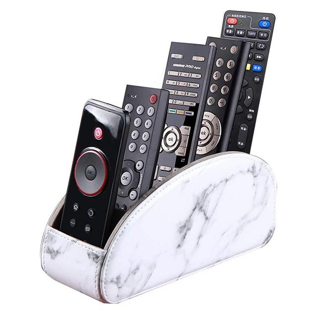Remote Control Holder with 5 Compartments,PU Leather Remote Control Organizer Box for Tv,Media Player,Office Supplies(Marble)