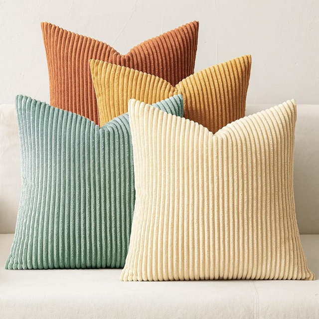 MIULEE Boho Farmhouse Throw Pillow Covers 20x20 Inch Set of 4 Summer Modern Natural Decorative Cushion Covers Soft Corduroy Home Decor for Couch Bed Sofa Living Room Orange Teal Gradient Series