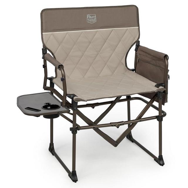 TIMBER RIDGE Heavy Duty Camping Chair with Compact Size, Portable Directors Chair with Side Table and Pocket for Camping, Lawn, Sports and Fishing, Supports Up to 350lbs,Tan