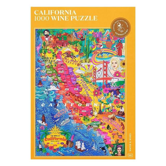 California Wine Puzzle, 1000 Piece Puzzle for Adults - Hand-Drawn Jigsaw Puzzle Featuring California Wines & Geography