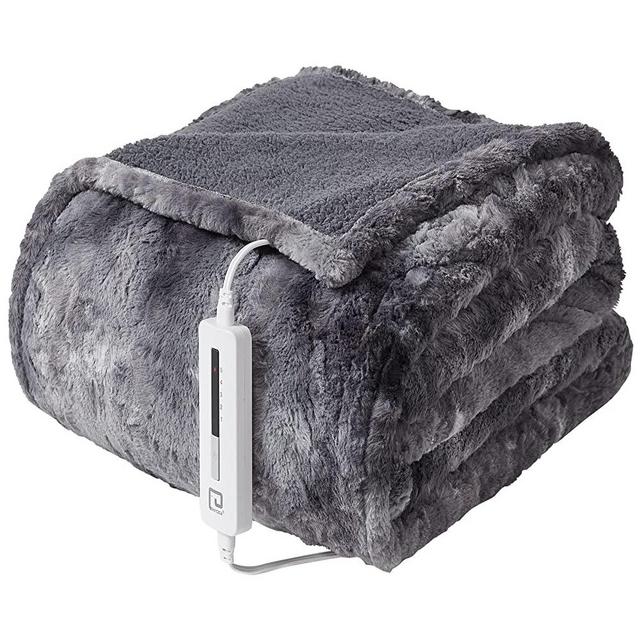 EHEYCIGA Heated Blanket Electric Blanket Throw - Heating Blanket Faux Fur with 5 Heating Levels & 4 Hours Auto Off, Soft Cozy Sherpa Washable Blanket with Fast Heating, 50 x 60 Inches, Grey
