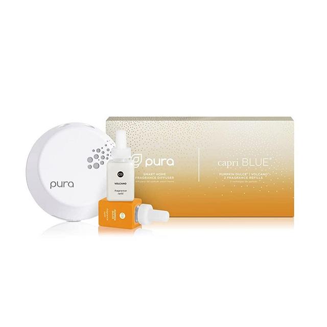 Capri Blue Pura Diffuser Kit (1 Diffuser + 1 Each Volcano, Pumpkin Dulce Refill Vials)