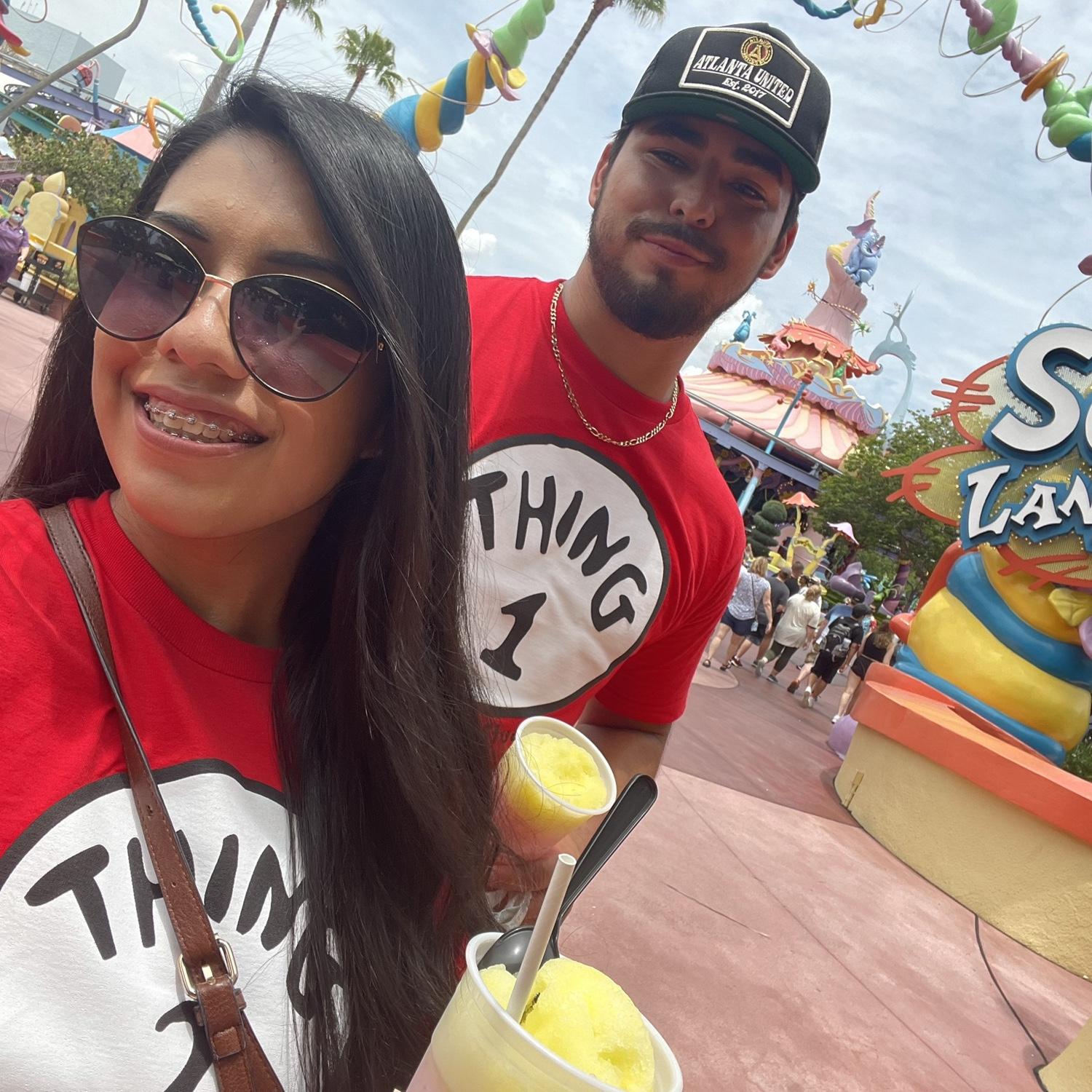 Our very FIRST trip together. We went to Universal Studios in Orlando and wore matching shirts. 😏