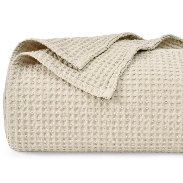 PHF 100% Cotton Waffle Weave Blanket Queen Size 90"x90"-Lightweight Washed Soft Breathable Blanket for All Season - Perfect Blanket Layer for Couch Bed Sofa-Elegant Home Decoration-Linen