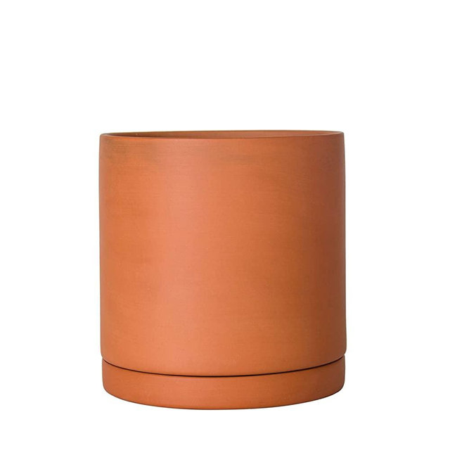 Medium 8 Inch Terracotta Plant Pot with Drainage Hole and Saucer, Round Cylinder Planter Pot for Indoor Plants