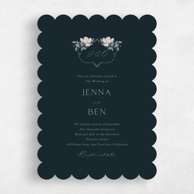 Blue Scalloped Wedding Invitation - Marmillo Portrait