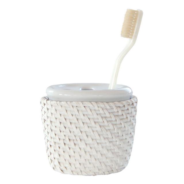 Caribbean White Rattan Tooth Brush Holder