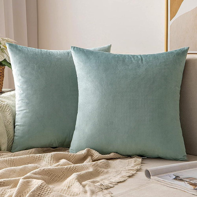 MIULEE Pack of 2 Velvet Soft Solid Decorative Square Throw Pillow Covers Set Cushion Case for Sofa Bedroom Couch18 x 18 Inch Blue Grey