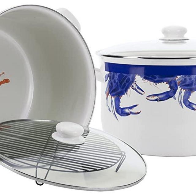 Golden Rabbit Enamelware - Blue Crab Pattern - 18qt Stock Pot