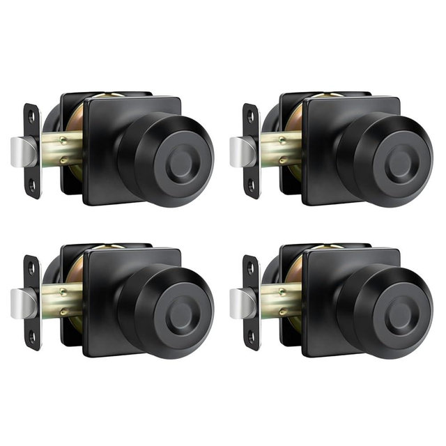 Haidms 4 Packs Matte Black Passage Door Knobs, Black Closet Door Knobs,Passage Door Knob Interior for Closet or Hall(Square Panel Door Konb)