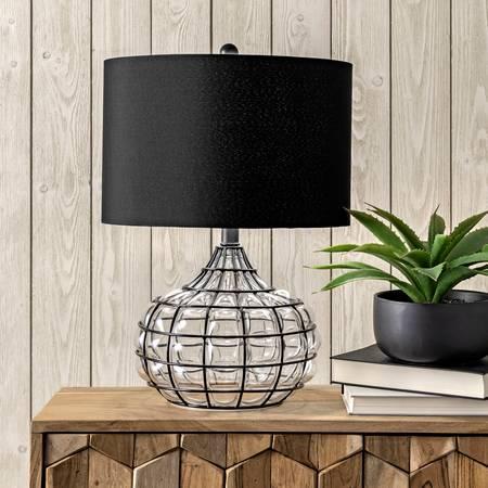 Black 20-inch Wire Framed Glass Vase Table Lamp