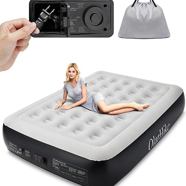 OlarHike Queen Air Mattress with Built in Pump,Durable Inflatable Blow Up Mattresses with Storage Bag for Camping,Travel&Guests,13"Airbed-High Speed Inflation Black Air Bed,Camping Accessories,Indoor