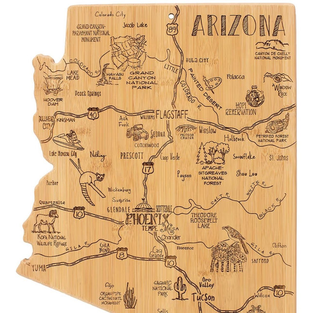 Totally Bamboo Destination Arizona State Shaped Cutting Board, Charcuterie and Cheese Serving Board – Arizona Gift for Home Décor or Everyday Kitchen Use