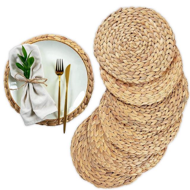 ROXFIE Round Woven Placemats, Rattan Placemats, Wicker Placemats, Natural Water Hyacinth Placemats, Heat Resistant, Anti-Slip & Durable for Dining Room Table & Countertops, 11.8" Placemats Set of 6