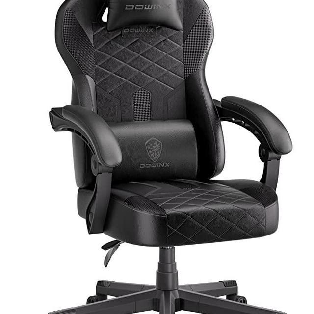 Dowinx Gaming Chair with Pocket Spring Cushion, Ergonomic Computer Chair High Back, Reclining Massage Game Chair Pu Leather 350LBS, Black