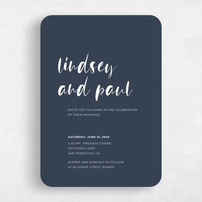 Blue Rounded Wedding Invitation - Lyons Script