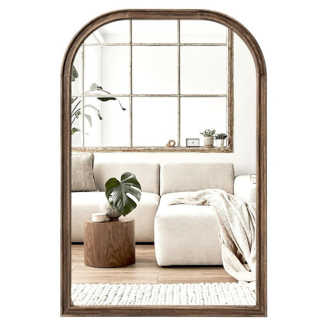 24"x36" Solid Wood Bathroom Mirror Tempered Glass for Wall Mounted, Rustic Wood Frame Wall Mirror Decorative for Living Room Bedroom Vanity Mirror Entryway Mirror, Rustic Brown