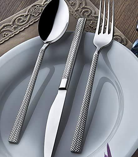 Silverware Set by Olinda Flatware Set 20 pc Service for 4 18/10 Real Stainless Steel Spoon and Fork set, Herringbone