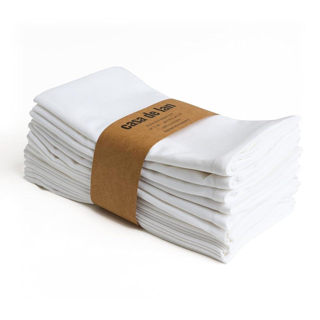 Cloth Napkins Set of 12 – White 18x18 Inch Cotton Dinner Napkins – Soft, Reusable, Washable, Durable & Absorbent Table Napkins – Wedding, Restaurant, Hotel, Event Party Napkins – Casa De Lan