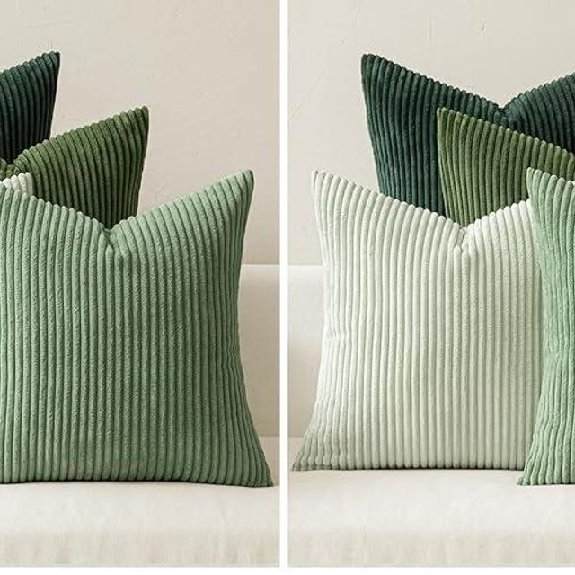 MIULEE Boho Farmhouse Sage Green Throw Pillow Covers 18x18 Inch Set of 4 Mordern Nordic Cushion Covers Soft Corduroy Spring Home Decor for Couch Bed Sofa Living Room Forest Green (Pack of 2)
