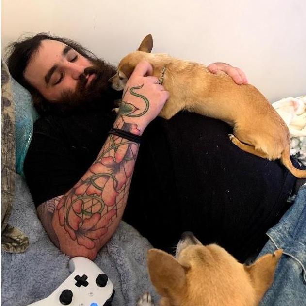 After that first date, we were inseparable! He was here every day. but in this photo, he's meeting and bonding with our fur babies!