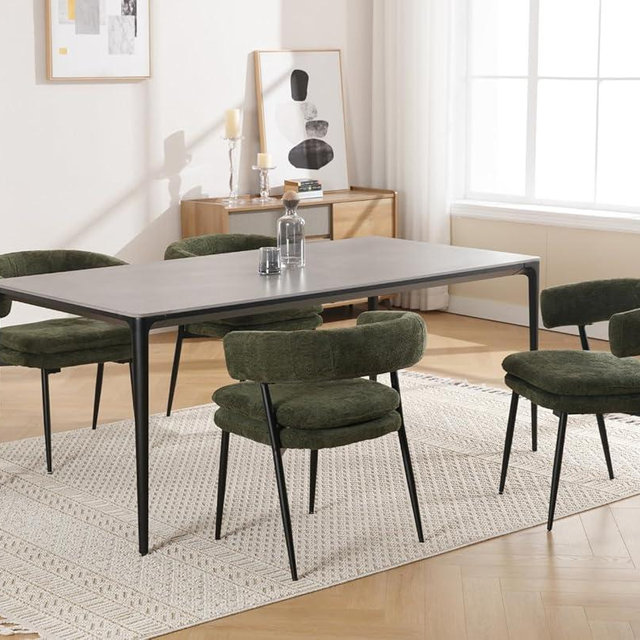 Shunzhi Olive Green Boucle Dining Chairs Set of 4 Upholstered Barrel Fabric Dining Room Chairs Modern Kitchen Chairs Armless Comfy Side Chair with Curved Back for Living Room/Restaurant