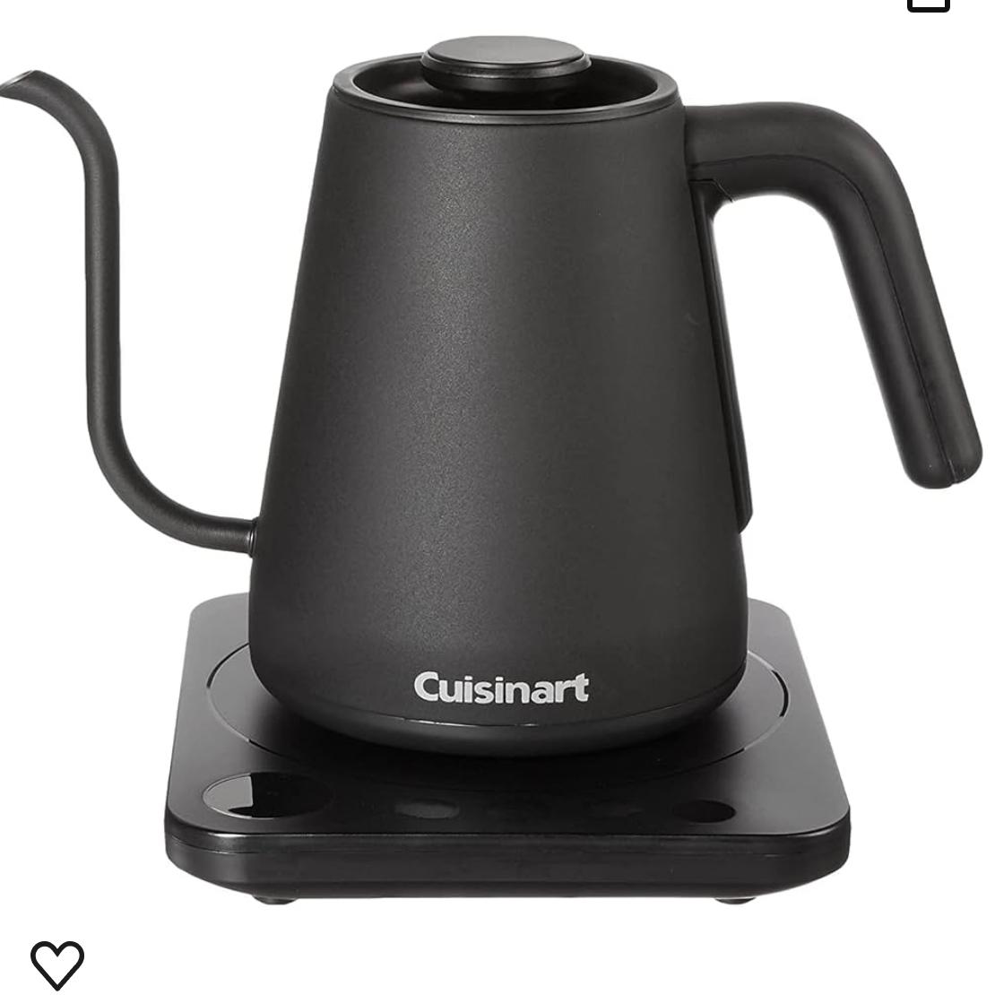 Cuisinart GK-1 Digital Goose Neck Kettle, Precision Gooseneck Spout Designed for Precise Pour Control that Holds 1-Liter, 1200-Watt Allows for Quick Heat Up, Stainless Steel,Black