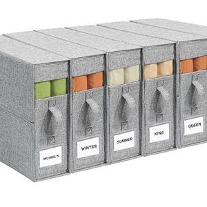 6Pack Sheet Organizers and Storage - King/Queen Size Sheet Storage Organizer with Window, Foldable & Dustproof Sheet Organizer for Linen Closet for Summer Blankets & Sheet Sets,Grey