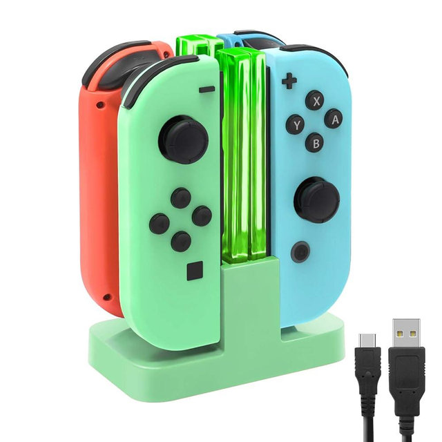 FastSnail Charging Dock Compatible with Nintendo Switch for Joy Con & OLED Model Controller with Lamppost LED Indication, Charger Stand Station Compatible with Joy Cons with Charging Cable (Green)