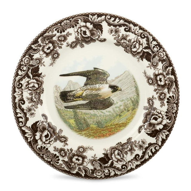 Spode Woodland Dinner Plate, Birds of Prey | 10.5 Inch | Hunting Cabin, Lodge, Birding and Cottage Décor | Made in England from Fine Earthenware | Microwave and Dishwasher Safe (Peregrine Falcon)