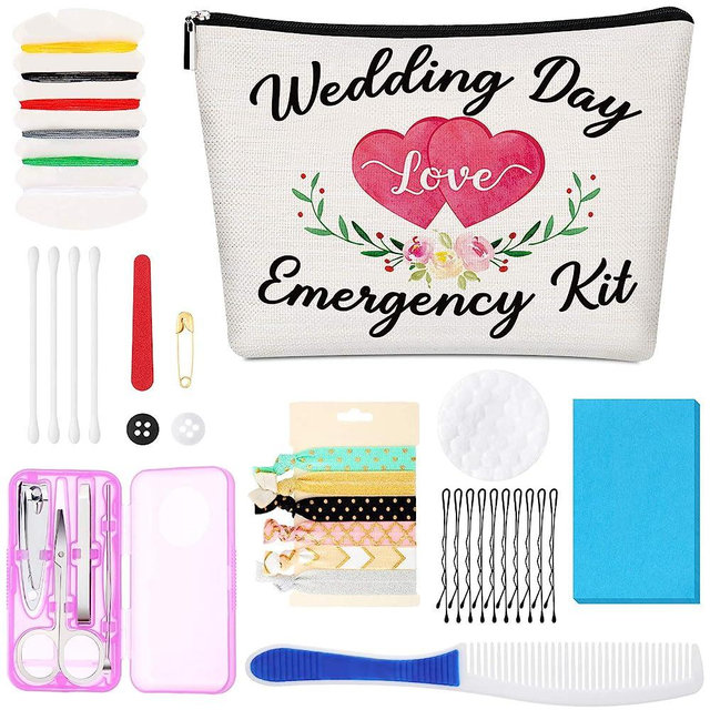 Floral Wedding Emergency Kit for Bride Wedding Survival Kit with Makeup Bag, Bride Kit Bridal Shower Gift Present Fun Engagement Present for Bride Emergency Supplies (Classic Series)