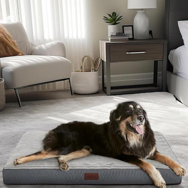 OhGeni Grey Dog Bed for Extra Large Dogs – XL Orthopedic Dog Bed with Egg Crate Foam Support and Non-Slip Bottom, Waterproof and Machine Washable Removable Pet Bed Cover (Gray)