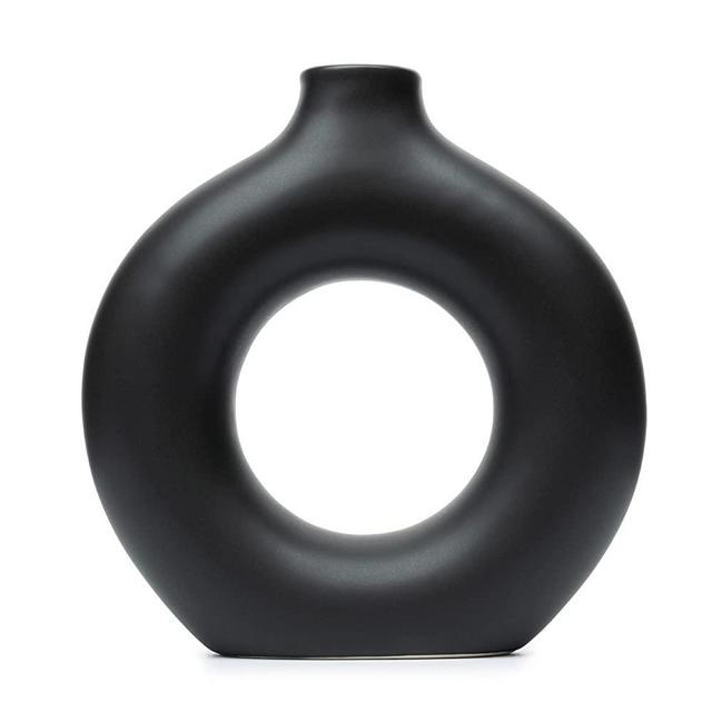 Black Ceramic Donut Vase, Pampas Grass Vase, Modern Vase for Home Decor, Vase for Pampas Grass, Circle Vase, Donut Vase for Minimalist Home Decor in Gift Box
