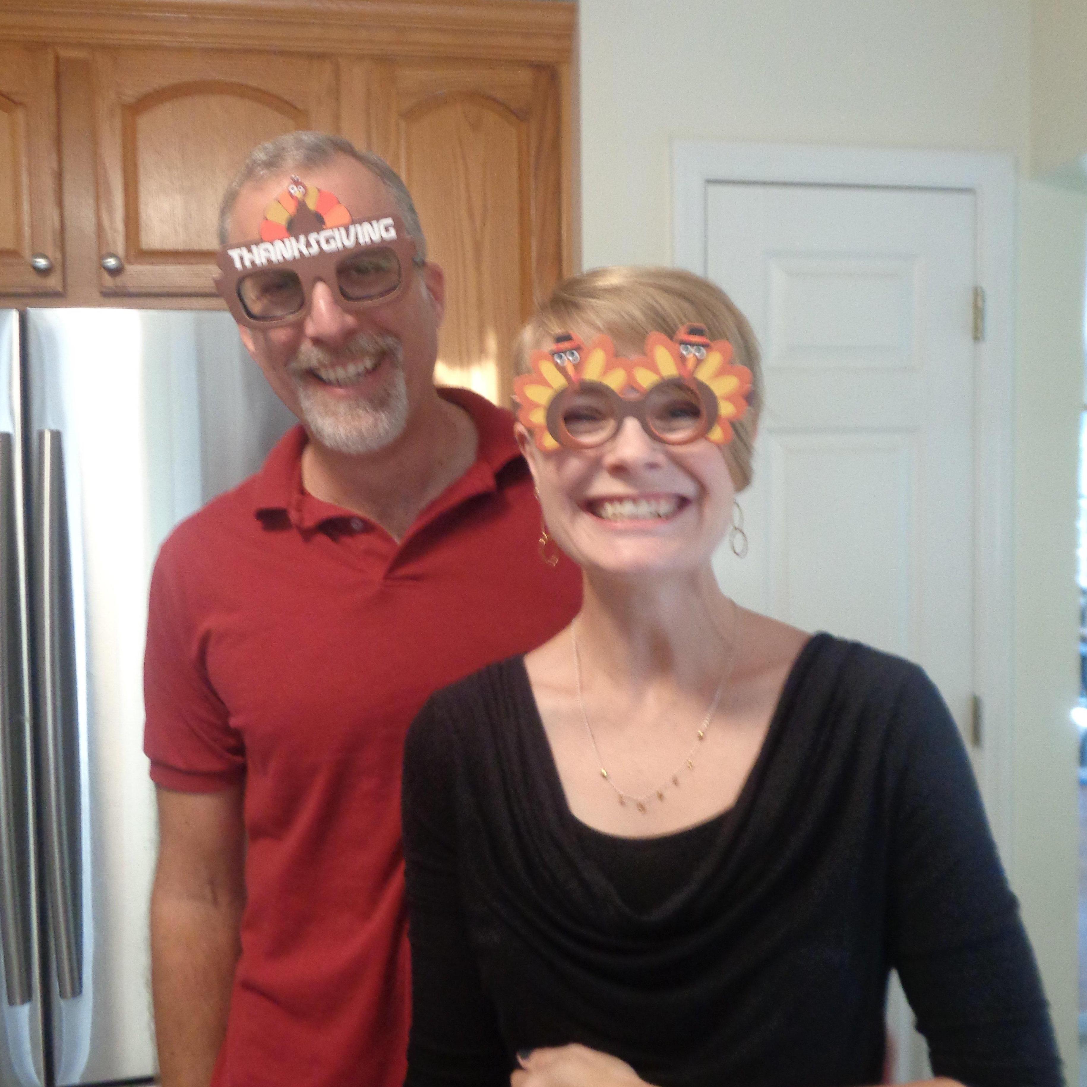 A couple of turkeys for sure! Kellen's mom, Shirley, brought these fun(ny) glasses for our first Thanksgiving together. :)
